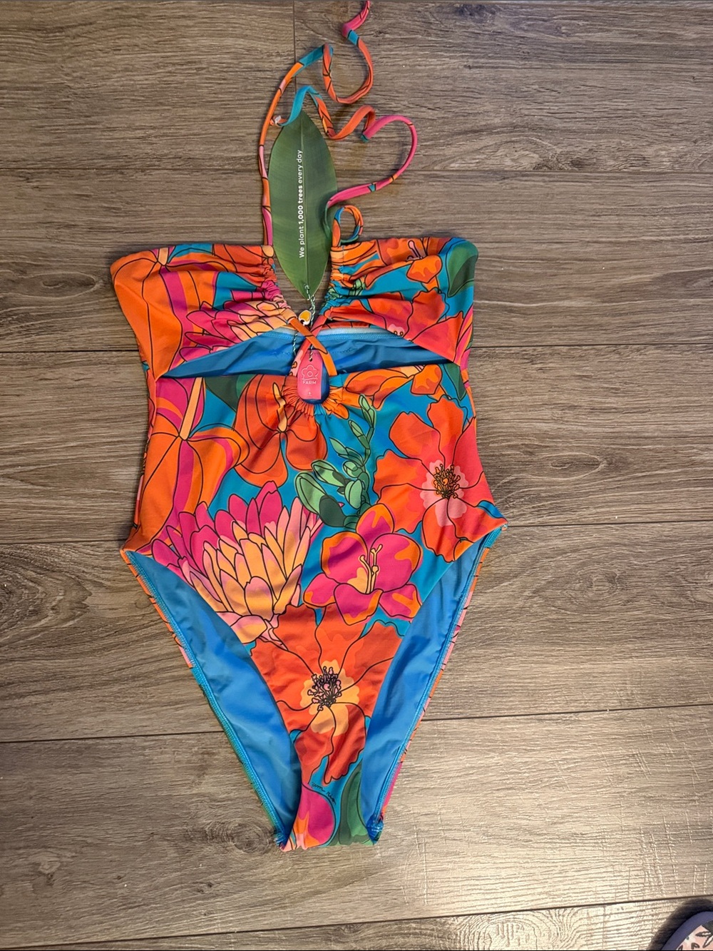 Farm Rio Floral One-Piece Swimsuit - Bright Orange, Pink & Blue
